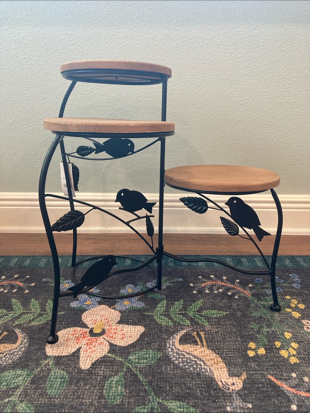 3 Tier Wood Metal Plant Stand Bird Design NWD